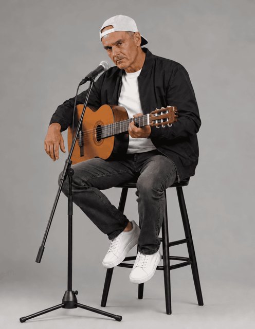 Quim Vila amb guitarra i micròfon